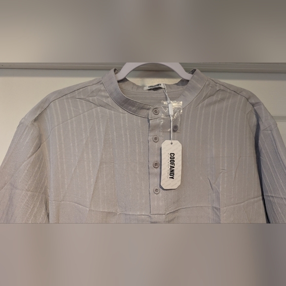 COOFANDY NWT Men's Gray Short Sleeve Striped Buttoned Casual Shirt Size Large - Picture 2 of 15